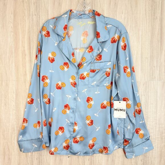 Show Me Your MuMu Satin Pajama Top Women Small Saint Spritz Cocktail Sleep Shirt - Picture 4 of 14